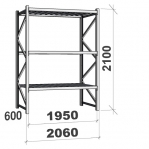 Metallihylly perusosa 2100x1950x600 440kg/taso,3 tasoa lastulevytasoilla MAXI