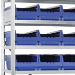 Small parts shelving 2100x1000x600, 32 bins 600x230x150 PPS +16 dividers