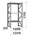 Varastohylly perusosa 2100x1200x500 600kg/hyllytaso,3 tasoa peltitasoilla