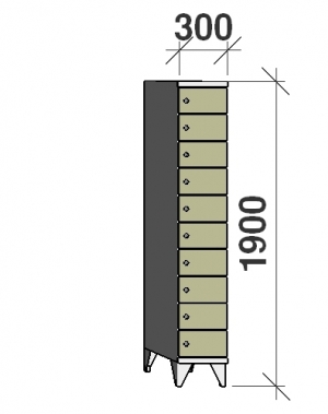 10-tier locker, 10 doors, 1900x300x545 mm