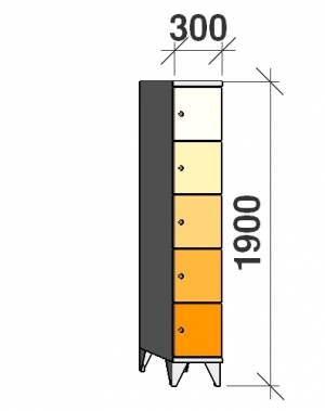 5-tier locker, 5 doors, 1900x300x545 mm