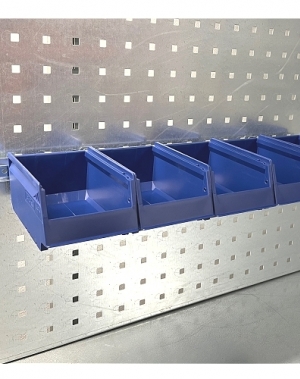 Rail For Plastic Bins On perforated Panel 555 mm with 5 bins 170x105x75