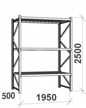 Starter bay 2500x1950x500 440kg/level,3 levels with steel decks MAXI