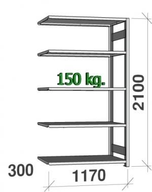 Extension bay 2100x1170x300 150kg/shelf,5 shelves used