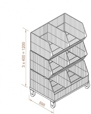 Wire stack container set with wheels 1182x595x1380, 3 levels, used