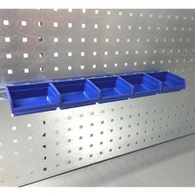 Rail For Plastic Bins On perforated Panel 555 mm with 5 bins 96x105x45