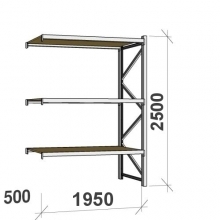 Metallihylly jatko-osa 2500x1950x500 440kg/hyllytaso,3 tasoa lastulevytasoilla