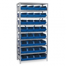 Small parts shelving 2100X1000X300, 32 boxes 300x230x150 PPS +16 dividers