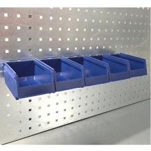 Rail For Plastic Bins On perforated Panel 555 mm with 5 bins 170x105x75