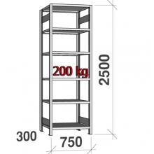 Starter bay 2500x750x300 200kg/shelf,6 shelves USED